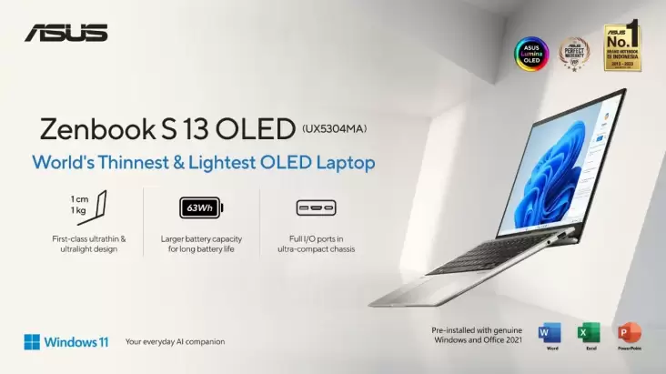 Zenbook S13 OLED UX5304: Laptop ASUS Teknologi Teknologi AI Tipis, Ringan, Stylish, dan juga juga Ramah Lingkungan